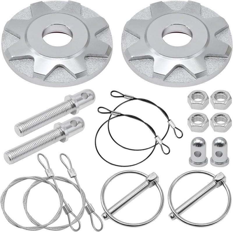 UOIENRT Aluminum Alloy Hood Pin Kit, Car Racing Lock for Universal Plate (Silver) - Image 1